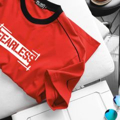 [ Big Men] Áo thun cotton phối sọc viền sọc tay in Fearless thời trang bigsize nam 85- 135 kg