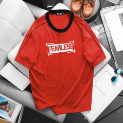 [ Big Men] Áo thun cotton phối sọc viền sọc tay in Fearless thời trang bigsize nam 85- 135 kg