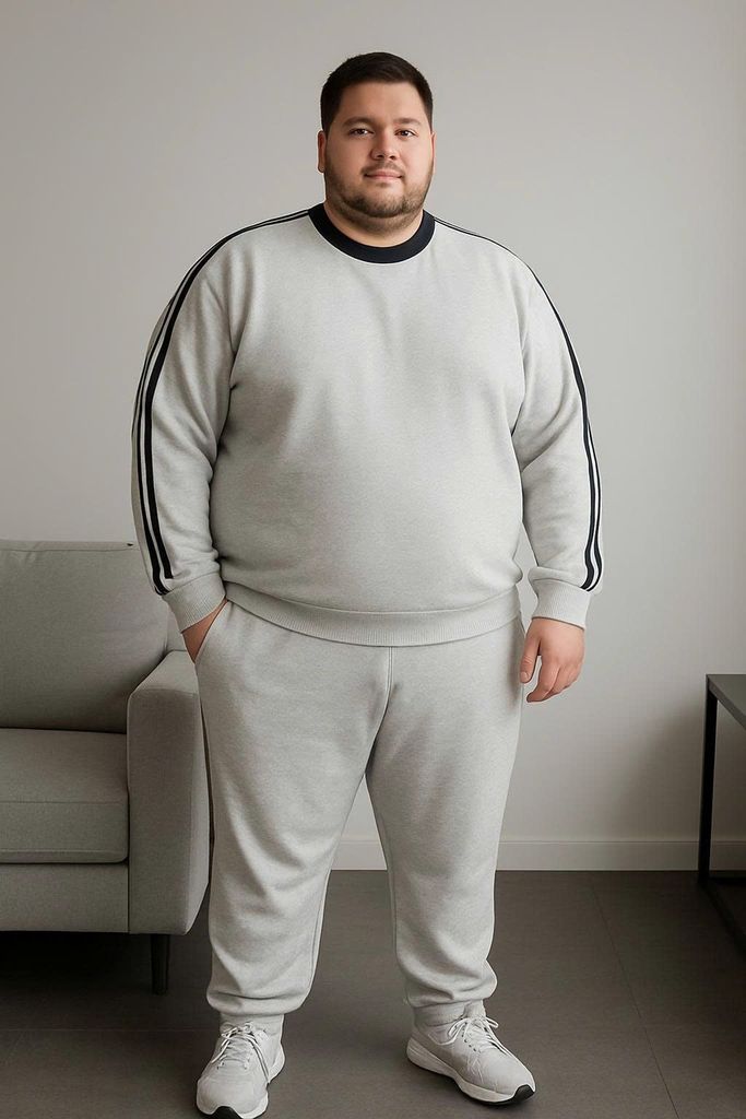 Big Men- Set bộ quần nỉ, áo sweater phối sọc vai thời trang thu đông bigsize nam< 130kg