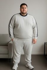 Big Men- Set bộ quần nỉ, áo sweater phối sọc vai thời trang thu đông bigsize nam< 130kg