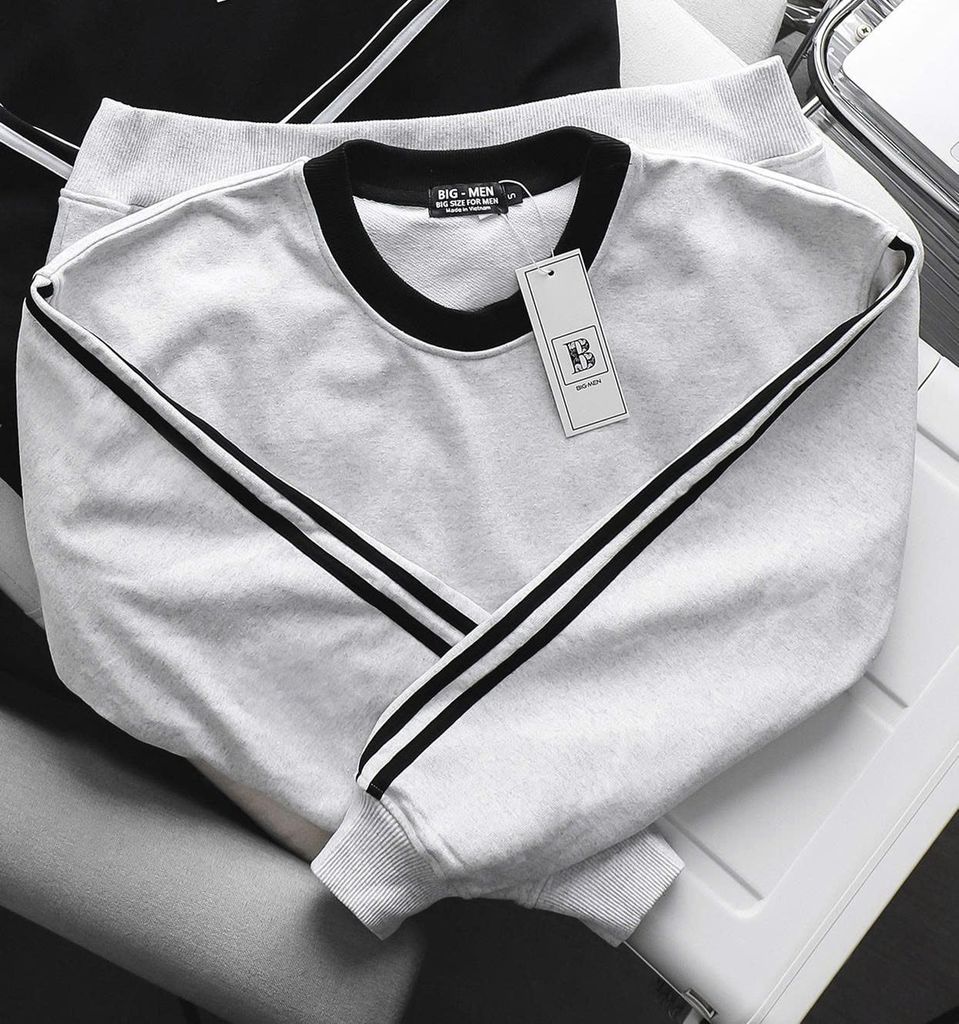 Big Men- Set bộ quần nỉ, áo sweater phối sọc vai thời trang thu đông bigsize nam< 130kg