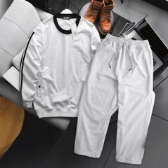 Big Men- Set bộ quần nỉ, áo sweater phối sọc vai thời trang thu đông bigsize nam< 130kg