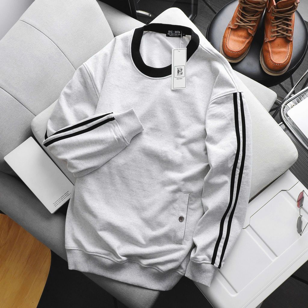 Big Men- Set bộ quần nỉ, áo sweater phối sọc vai thời trang thu đông bigsize nam< 130kg