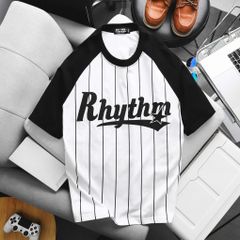 Áo thun cotton raplan sọc dọc phối chữ Rhythm thời trang bigsize nam 85-135kg