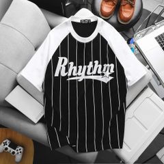 Áo thun cotton raplan sọc dọc phối chữ Rhythm thời trang bigsize nam 85-135kg