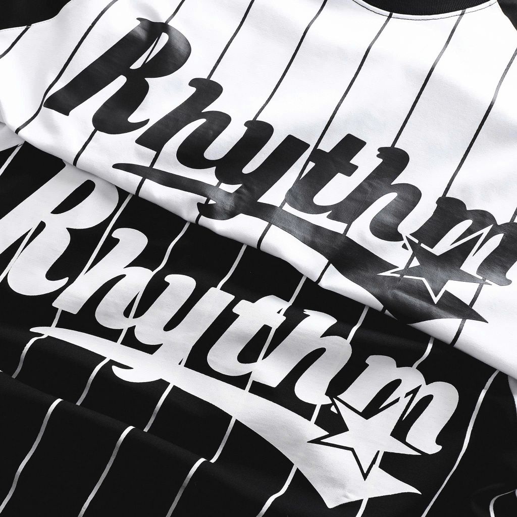 Áo thun cotton raplan sọc dọc phối chữ Rhythm thời trang bigsize nam 85-135kg