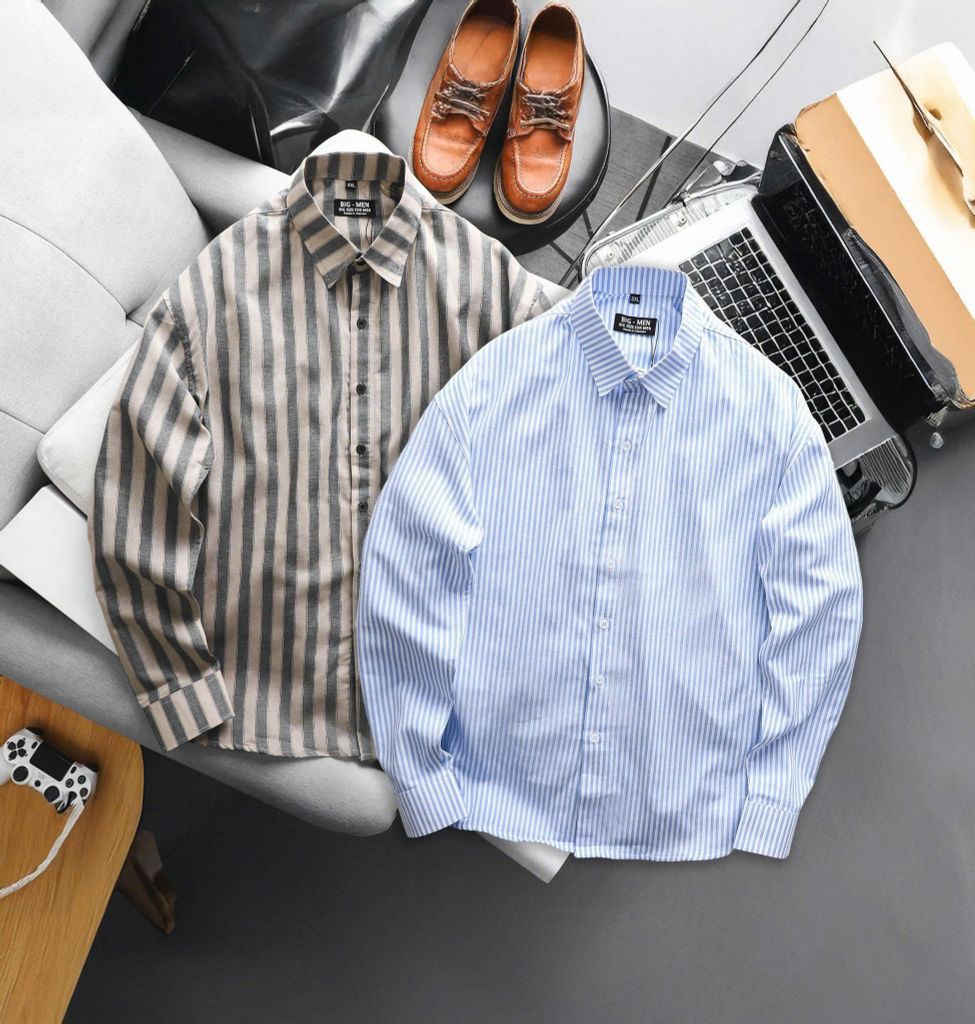 Áo sơ mi tay dài chất vải linen phối sọc dọc cao cấp thời trang bigsize nam 80-130 kg