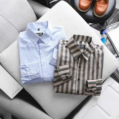 Áo sơ mi tay dài chất vải linen phối sọc dọc cao cấp thời trang bigsize nam 80-130 kg