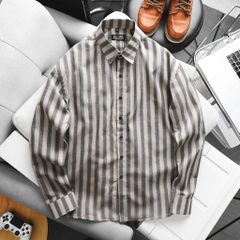 Áo sơ mi tay dài chất vải linen phối sọc caro cao cấp thời trang bigsize nam 80-130 kg