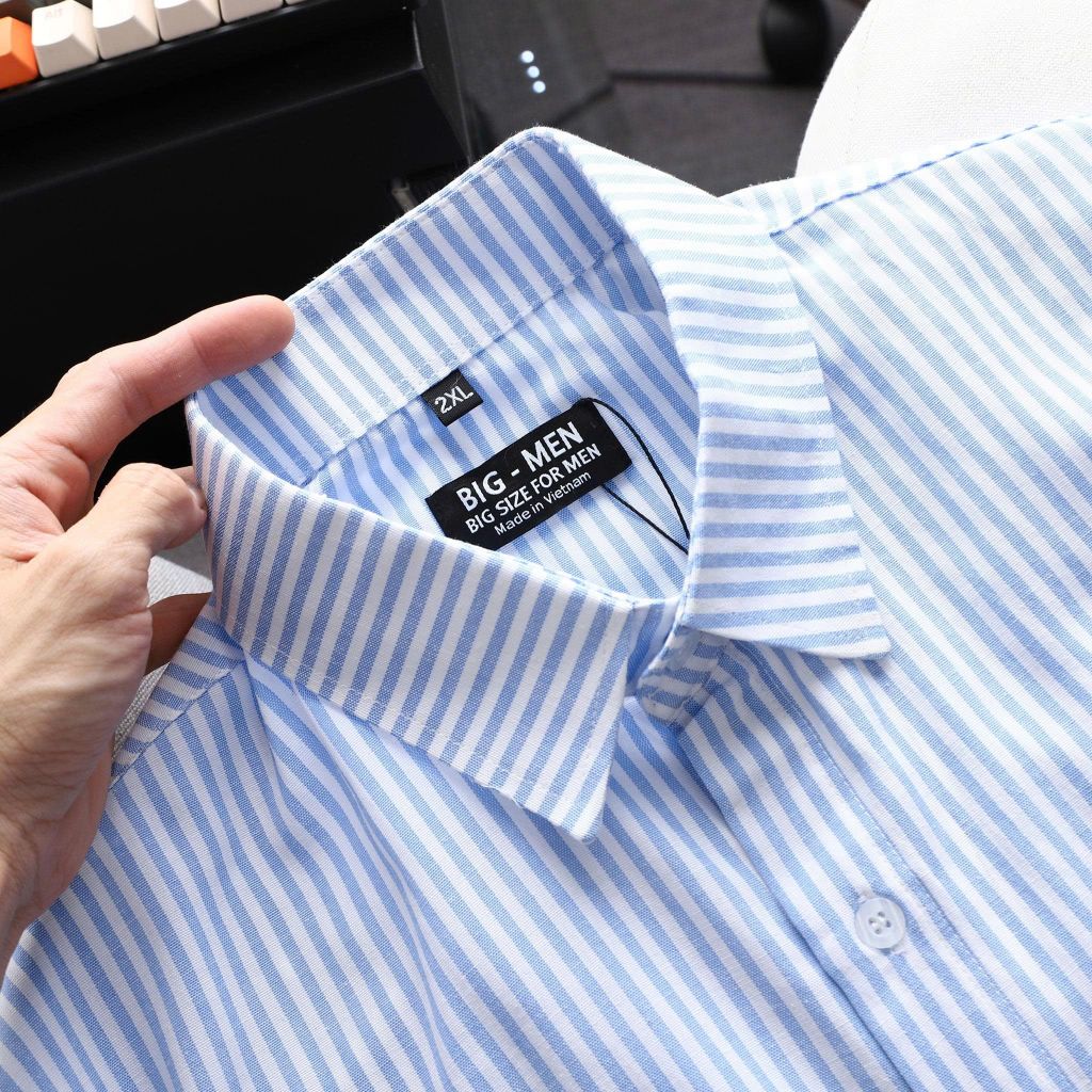 Áo sơ mi tay dài chất vải linen phối sọc dọc cao cấp thời trang bigsize nam 80-130 kg