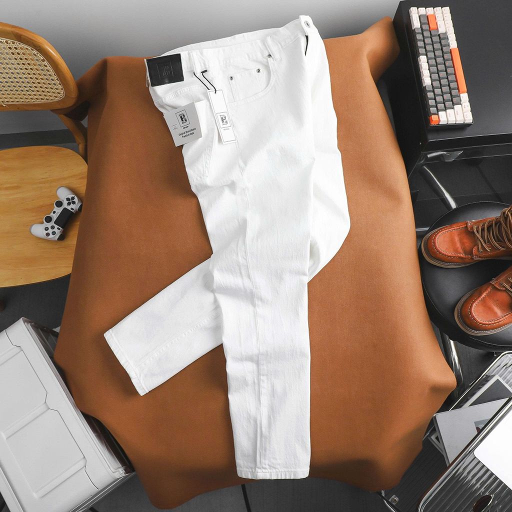 Quần jean nam bigsize màu trắng form ống đứng size 80 - 130kg