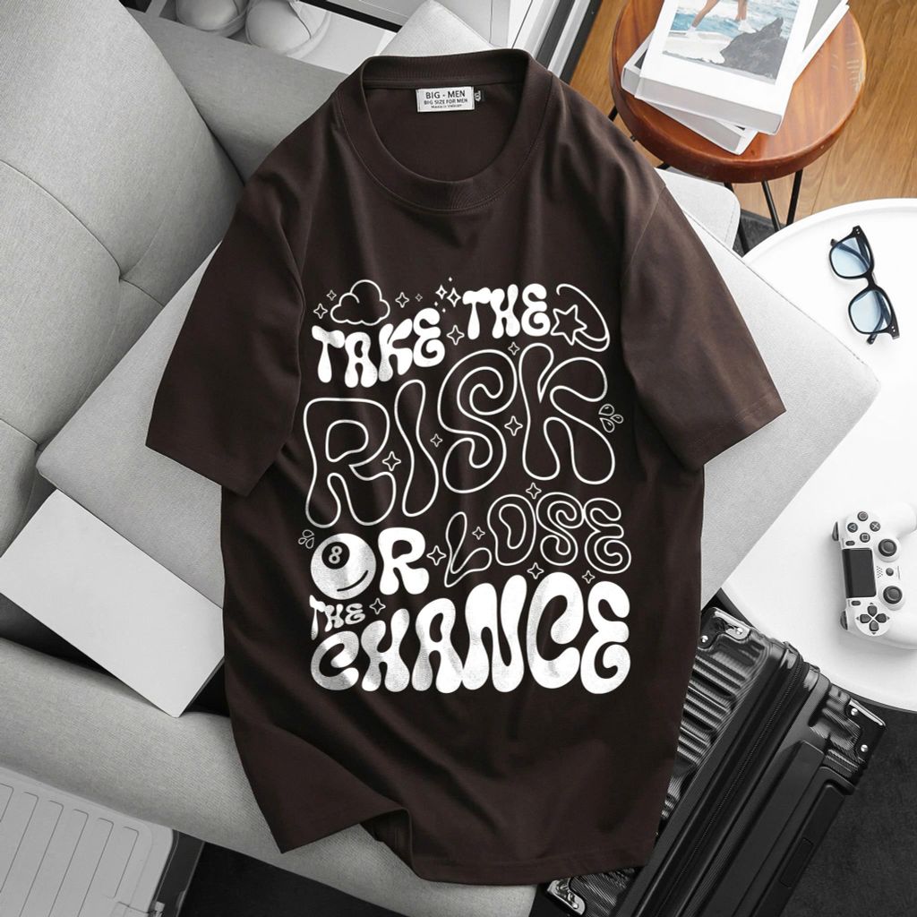Big Men- Áo thun cotton bigsize nam in chữ RISK thời trang cá tính 85- 135 kg