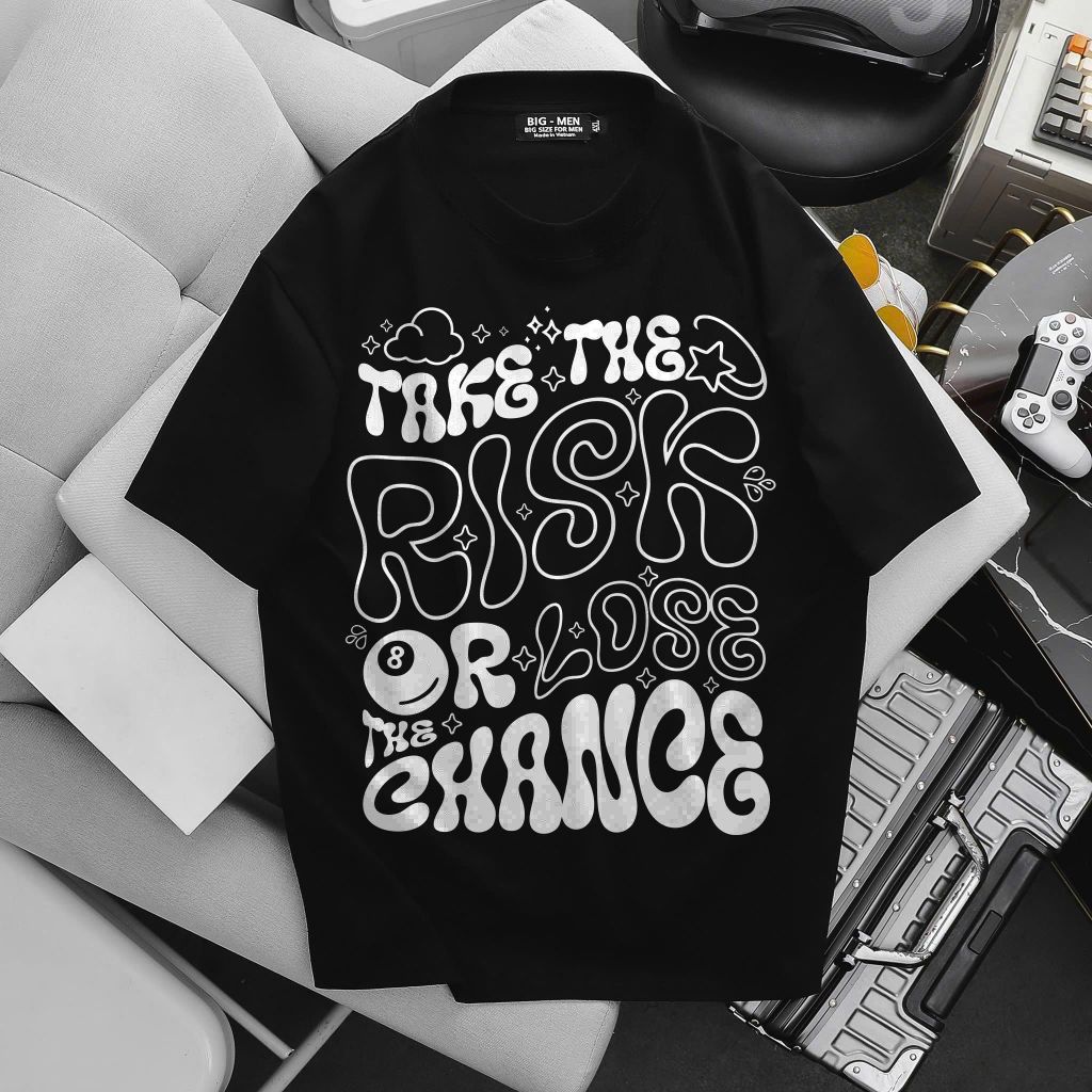 Big Men- Áo thun cotton bigsize nam in chữ RISK thời trang cá tính 85- 135 kg