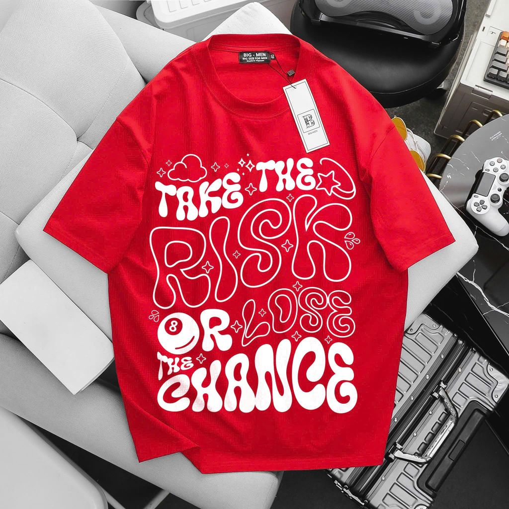 Big Men- Áo thun cotton bigsize nam in chữ RISK thời trang cá tính 85- 135 kg