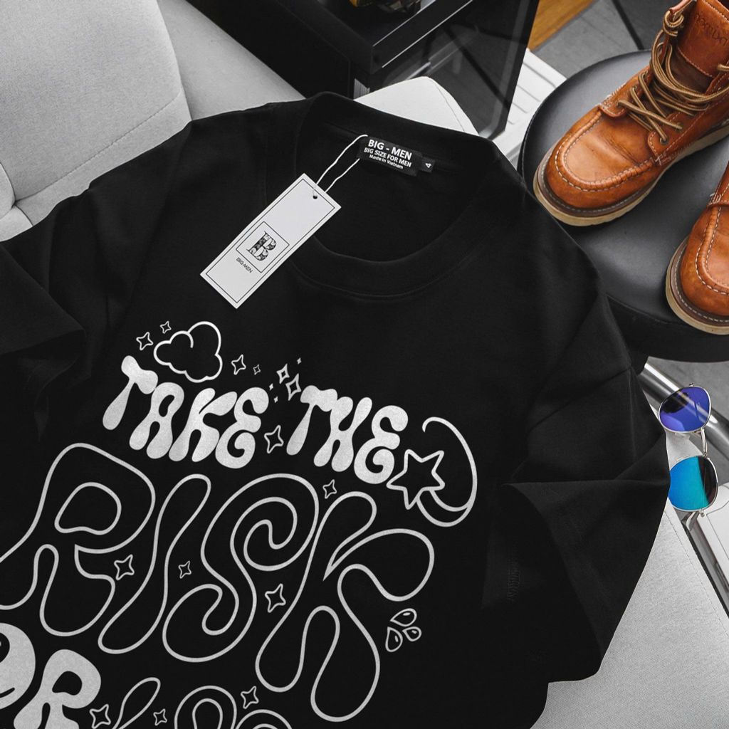 Big Men- Áo thun cotton bigsize nam in chữ RISK thời trang cá tính 85- 135 kg
