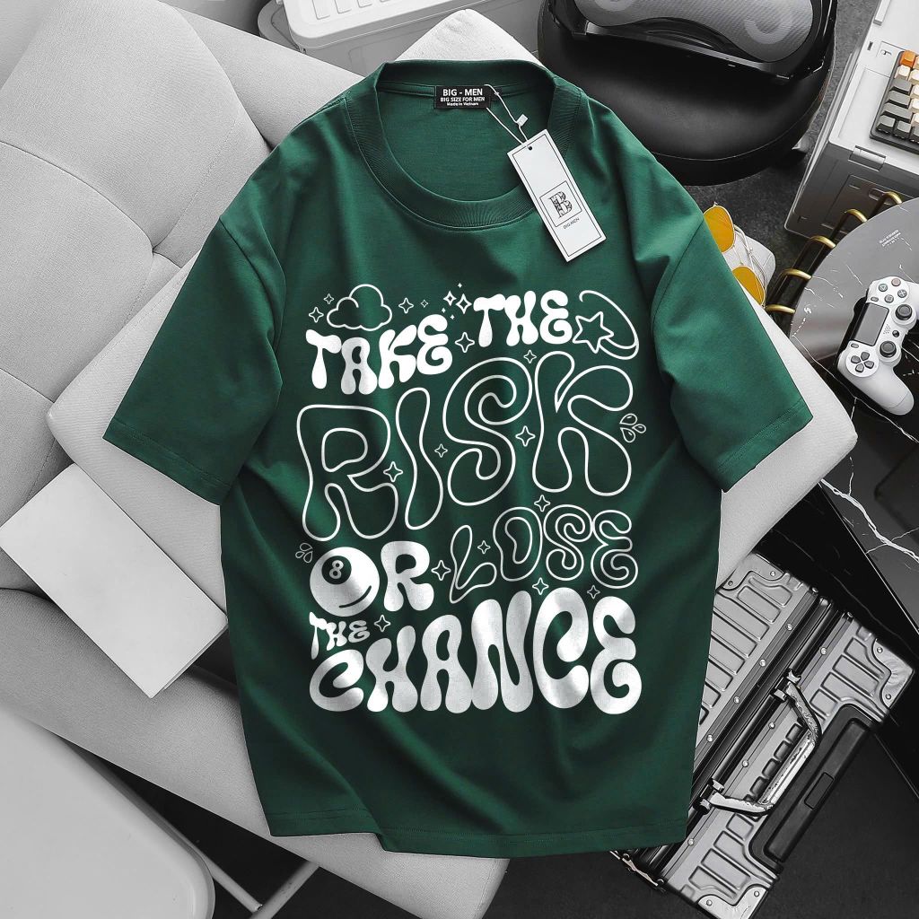 Big Men- Áo thun cotton bigsize nam in chữ RISK thời trang cá tính 85- 135 kg