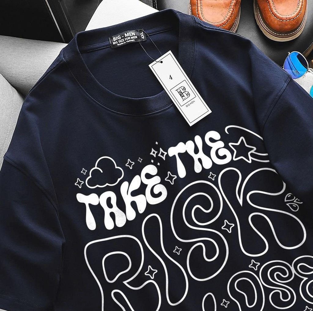 Big Men- Áo thun cotton bigsize nam in chữ RISK thời trang cá tính 85- 135 kg