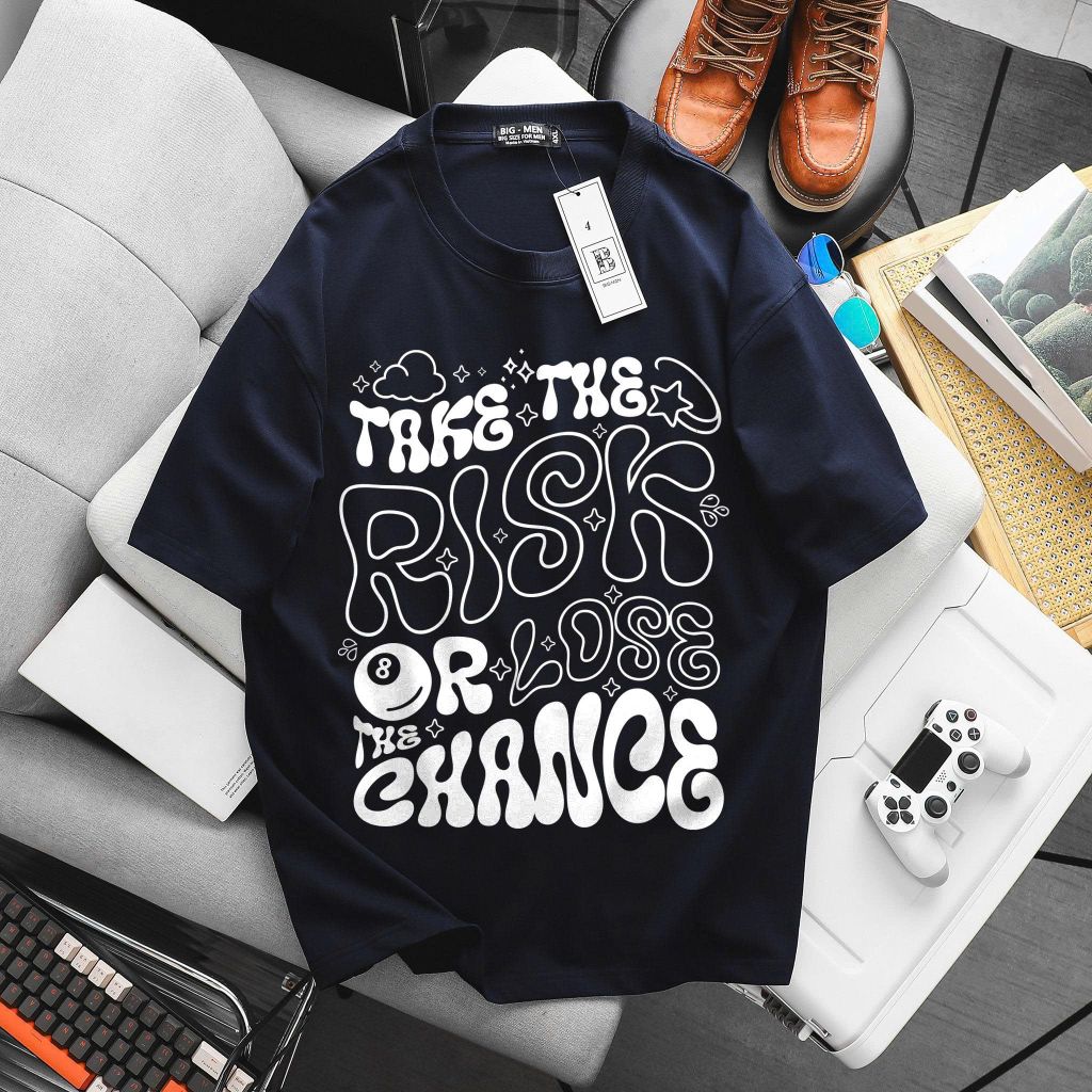 Big Men- Áo thun cotton bigsize nam in chữ RISK thời trang cá tính 85- 135 kg