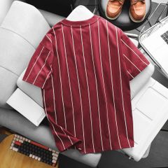 [ Big Men] Áo thun cotton màu đỏ phối sọc in lụa Rhythm thời trang bigsize nam 85- 135 kg