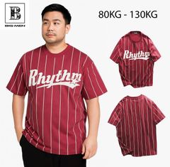 [ Big Men] Áo thun cotton màu đỏ phối sọc in lụa Rhythm thời trang bigsize nam 85- 135 kg