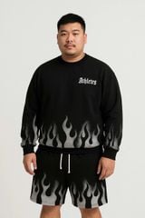 Big Men- Set bộ áo sweater, quần short nỉ bigsize nam họa tiết lửa thời trang cá tính cỡ đại< 135 kg