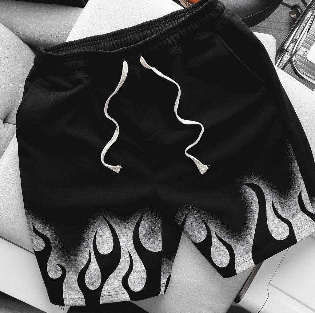 Big Men- Set bộ áo sweater, quần short nỉ bigsize nam họa tiết lửa thời trang cá tính cỡ đại< 135 kg