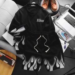 Big Men- Set bộ áo sweater, quần short nỉ bigsize nam họa tiết lửa thời trang cá tính cỡ đại< 135 kg