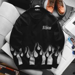 Big Men- Set bộ áo sweater, quần short nỉ bigsize nam họa tiết lửa thời trang cá tính cỡ đại< 135 kg