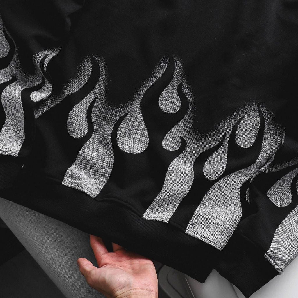 Big Men- Set bộ áo sweater, quần short nỉ bigsize nam họa tiết lửa thời trang cá tính cỡ đại< 135 kg