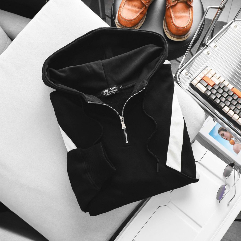 Big Men- Áo khoác hoodie dây kéo chất nỉ phối sọc thời trang cá tính bigsize nam< 140 kg