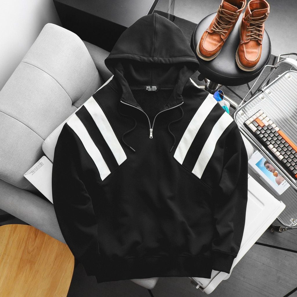 Big Men- Áo khoác hoodie dây kéo chất nỉ phối sọc thời trang cá tính bigsize nam< 140 kg