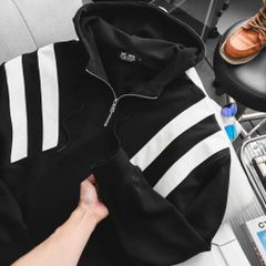 Big Men- Áo khoác hoodie dây kéo chất nỉ phối sọc thời trang cá tính bigsize nam< 140 kg