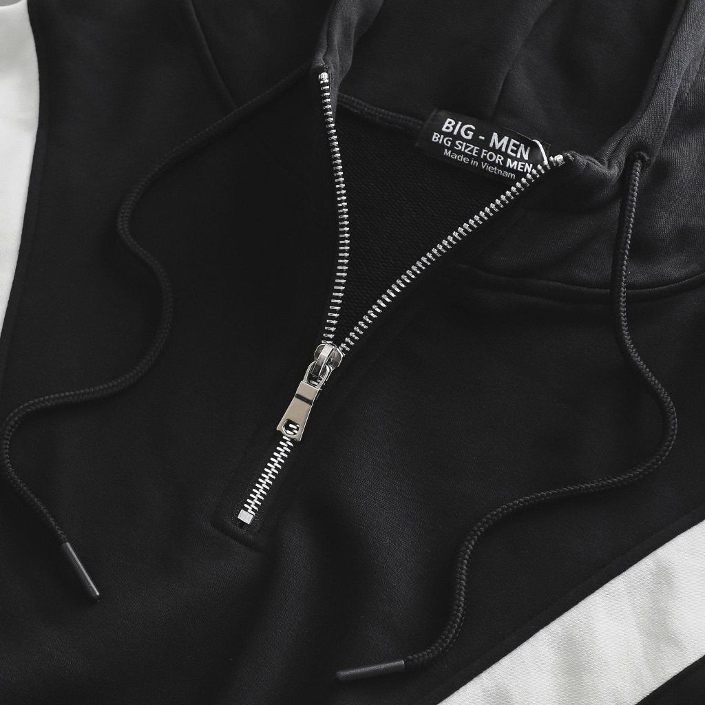 Big Men- Áo khoác hoodie dây kéo chất nỉ phối sọc thời trang cá tính bigsize nam< 140 kg