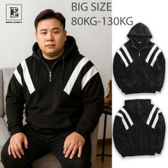 Big Men- Áo khoác hoodie dây kéo chất nỉ phối sọc thời trang cá tính bigsize nam< 140 kg