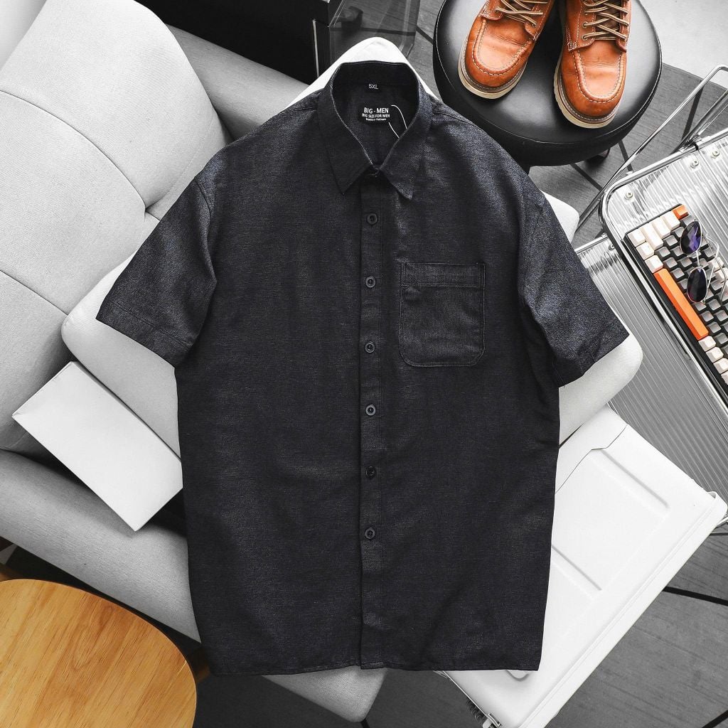 Big Men- Áo sơ mi tay ngắn chất vải denim phong cách hiện đại bigsize nam 90- 135 kg