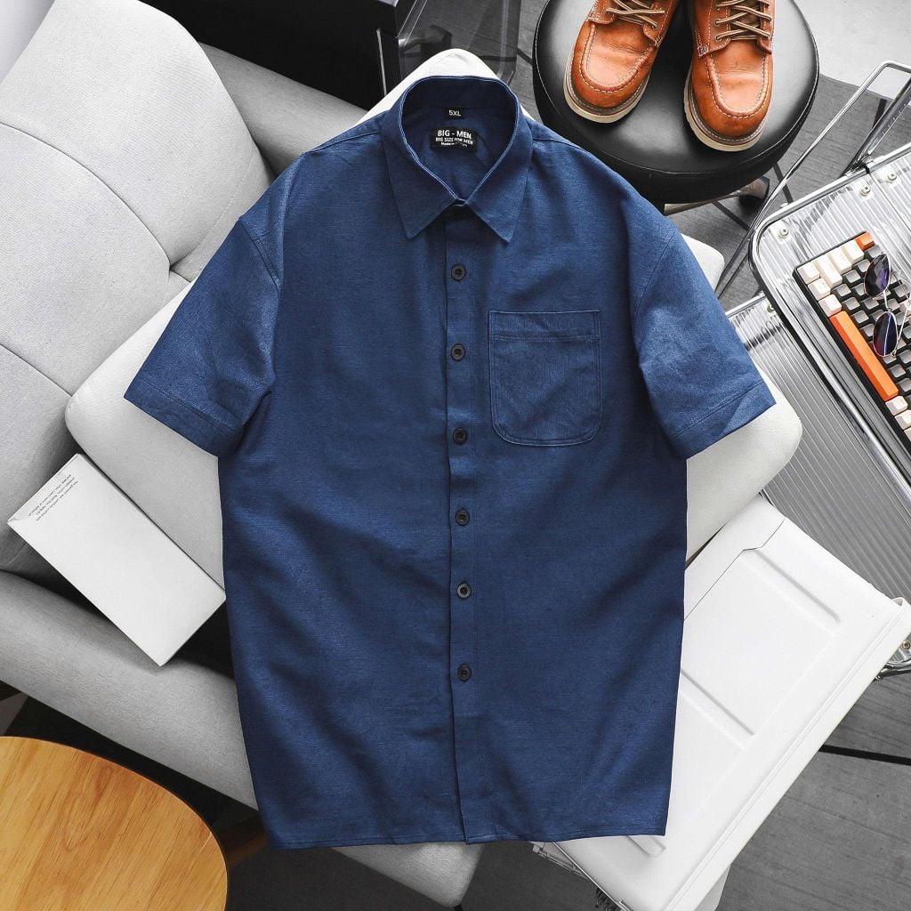 Big Men- Áo sơ mi tay ngắn chất vải denim phong cách hiện đại bigsize nam 90- 135 kg