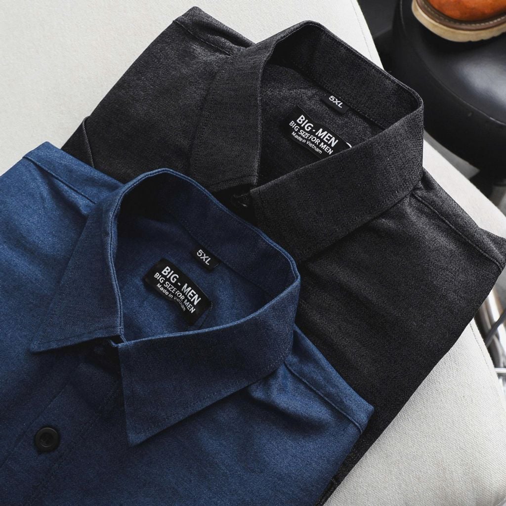 Big Men- Áo sơ mi tay ngắn chất vải denim phong cách hiện đại bigsize nam 90- 135 kg