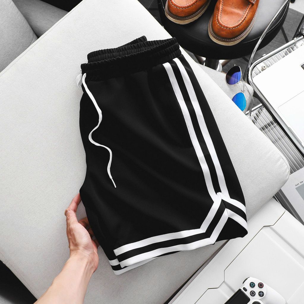 Big Men- Quần short thun thể thao phối viền hai sọc nặng động thời bigsize nam 90- 130 kg