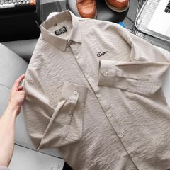 [ Big Men] Áo sơ mi tay dài vải đũi thêu chữ bigsize nam thời trang 80- 130 kg