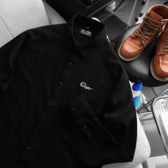 [ Big Men] Áo sơ mi tay dài vải đũi thêu chữ bigsize nam thời trang 80- 130 kg