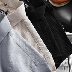 [ Big Men] Áo sơ mi tay dài vải đũi thêu chữ bigsize nam thời trang 80- 130 kg