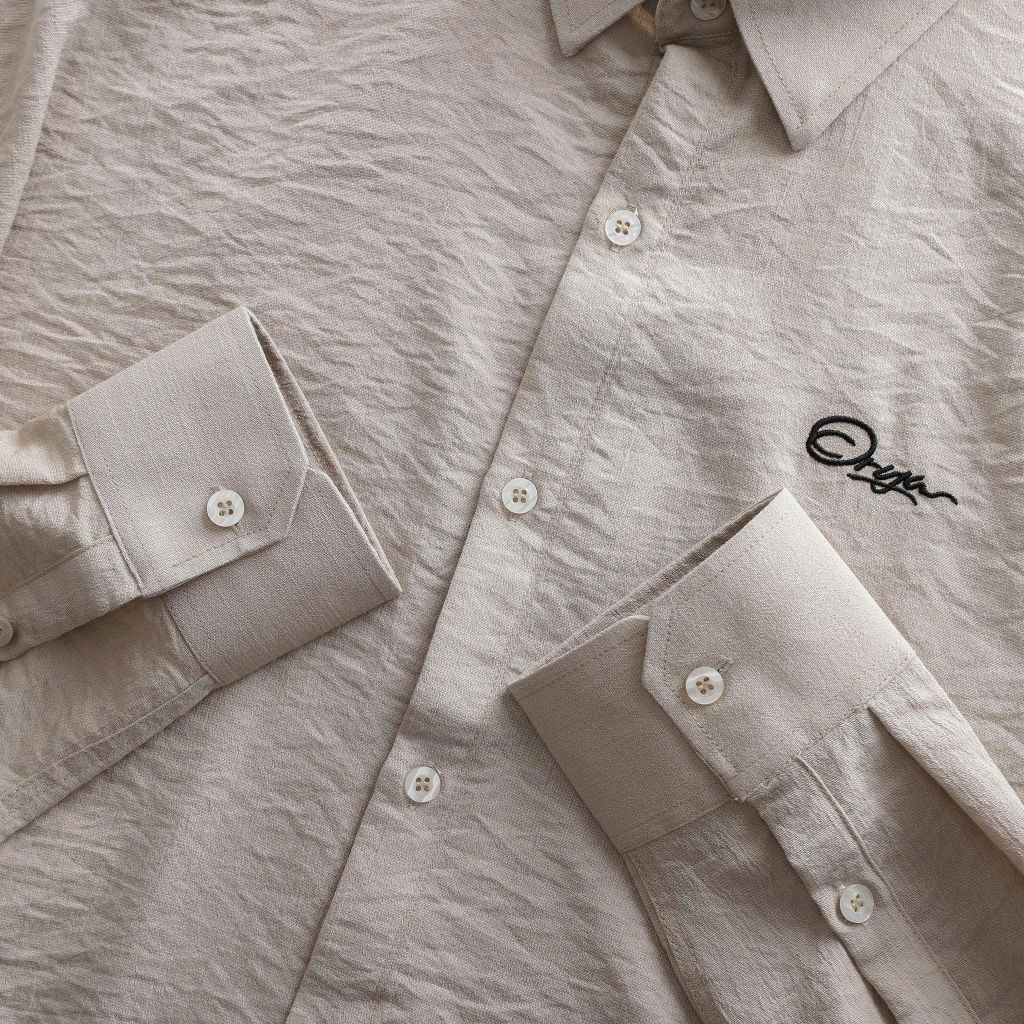 [ Big Men] Áo sơ mi tay dài vải đũi thêu chữ bigsize nam thời trang 80- 130 kg