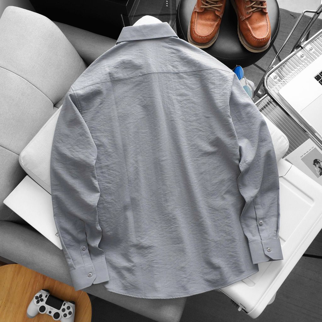 [ Big Men] Áo sơ mi tay dài vải đũi thêu chữ bigsize nam thời trang 80- 130 kg