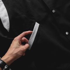 Big Men- Áo khoác bomber phong cách bóng chày bigsize nam vải nỉ phối vai viền sọc trắng thời trang< 140kg