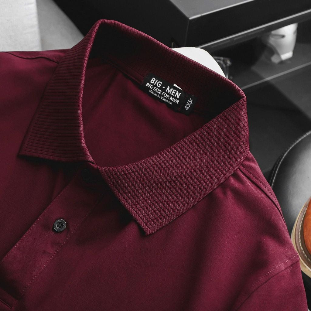 [bigsizemen] Áo thun polo trơn vải cotton 100% màu đỏ đô thời trang nam bigsize 80 - 130kg - polo2