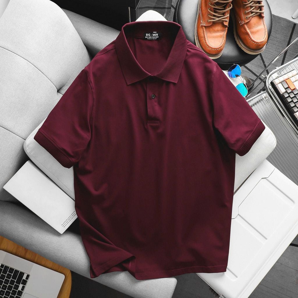 [bigsizemen] Áo thun polo trơn vải cotton 100% màu đỏ đô thời trang nam bigsize 80 - 130kg - polo2