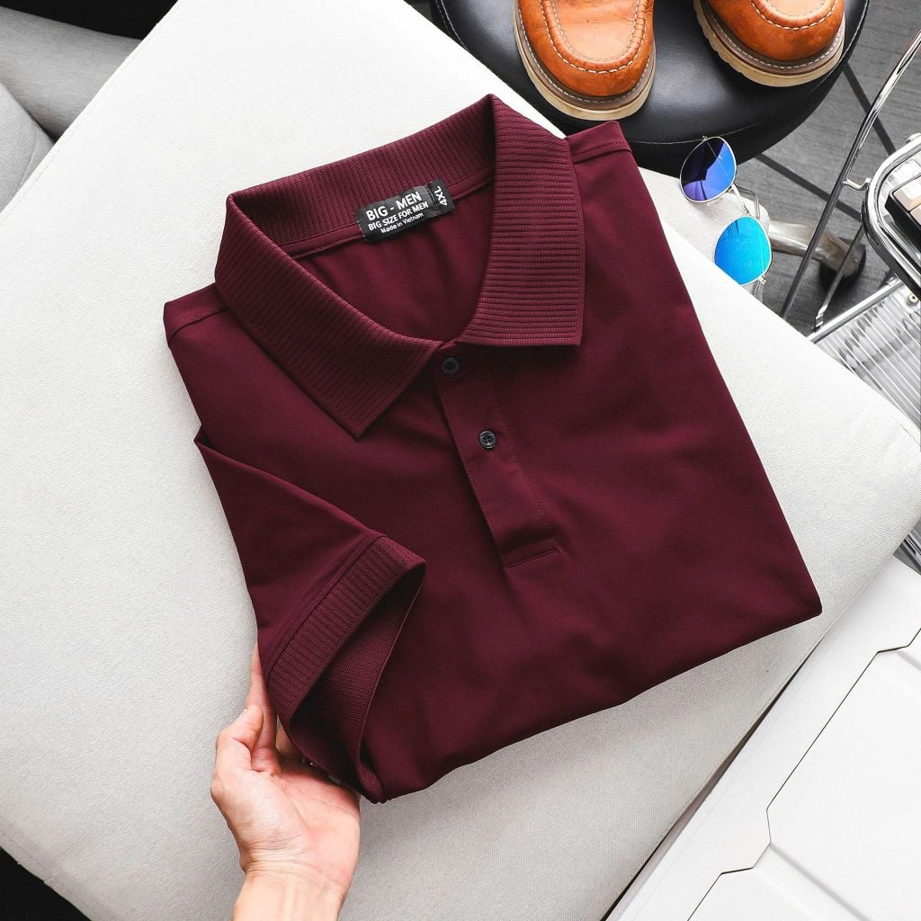 [bigsizemen] Áo thun polo trơn vải cotton 100% màu đỏ đô thời trang nam bigsize 80 - 130kg - polo2