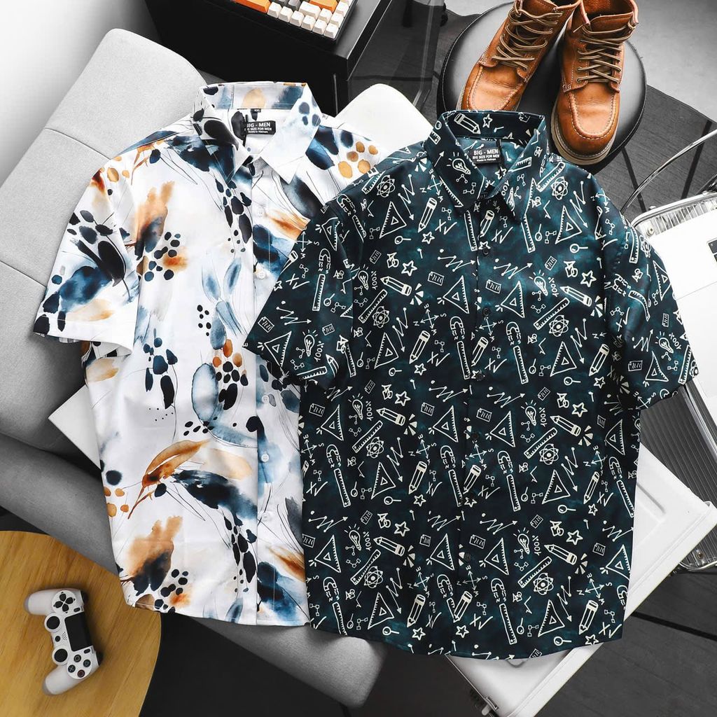 [Big Men] Áo sơ mi tay ngắn big size nam họa tiết trừu tượng/ Streetwear thời trang 80-133kg.