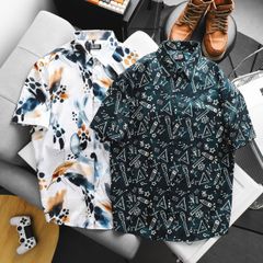 [Big Men] Áo sơ mi tay ngắn big size nam họa tiết trừu tượng/ Streetwear thời trang 80-133kg.
