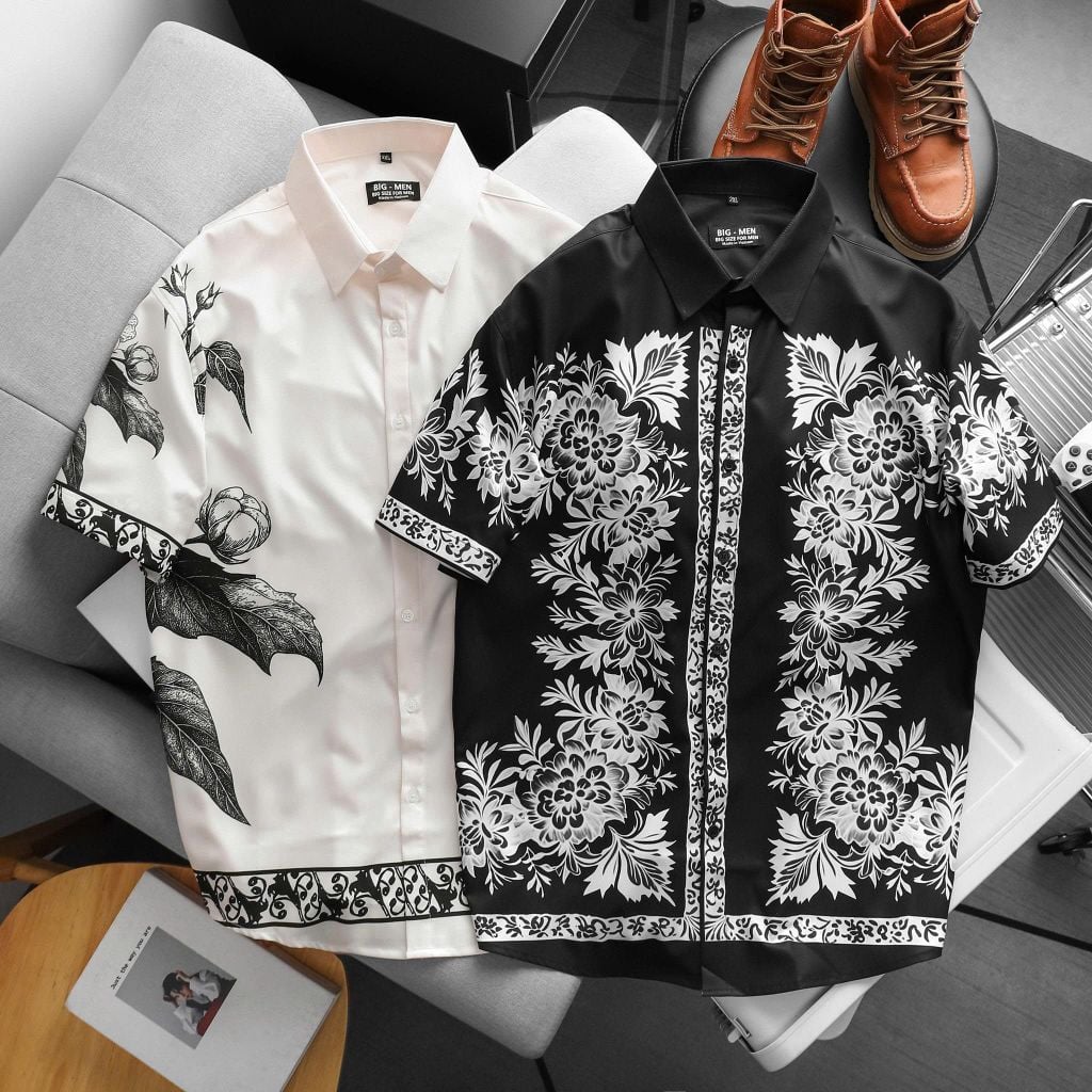 [Big Men] Áo sơ mi tay ngắn big size nam họa tiết hoa thời trang 80-130kg.